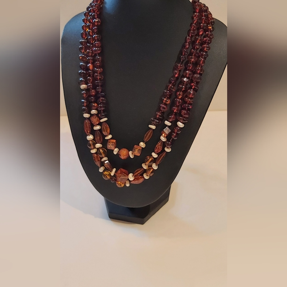 Real Genuine Amber and Pearl Necklace 28"